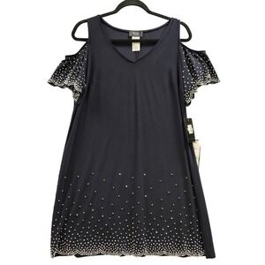 NWT MSK Petite Cold Shoulder Embellished Navy Blue Dress Size XLP